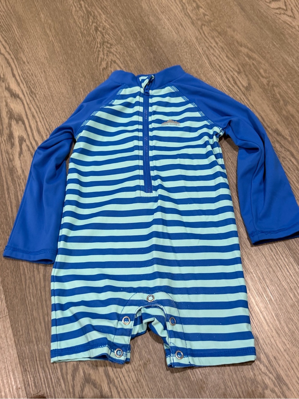 Eddie Bauer Toddler Boy’s Long-sleeved Blue Striped Rashguard Swimsuit 18 Months